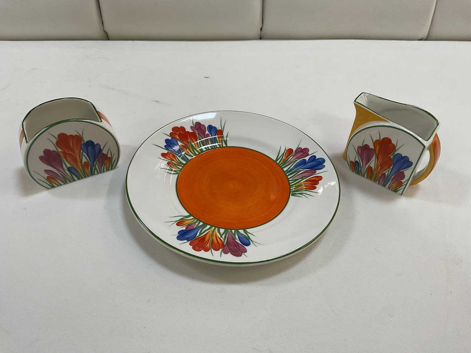 BRADFORD EXCHANGE; a boxed Clarice Cliff 'Crocus' pattern 'Tea for Two', comprising saucer, mik - Image 3 of 5