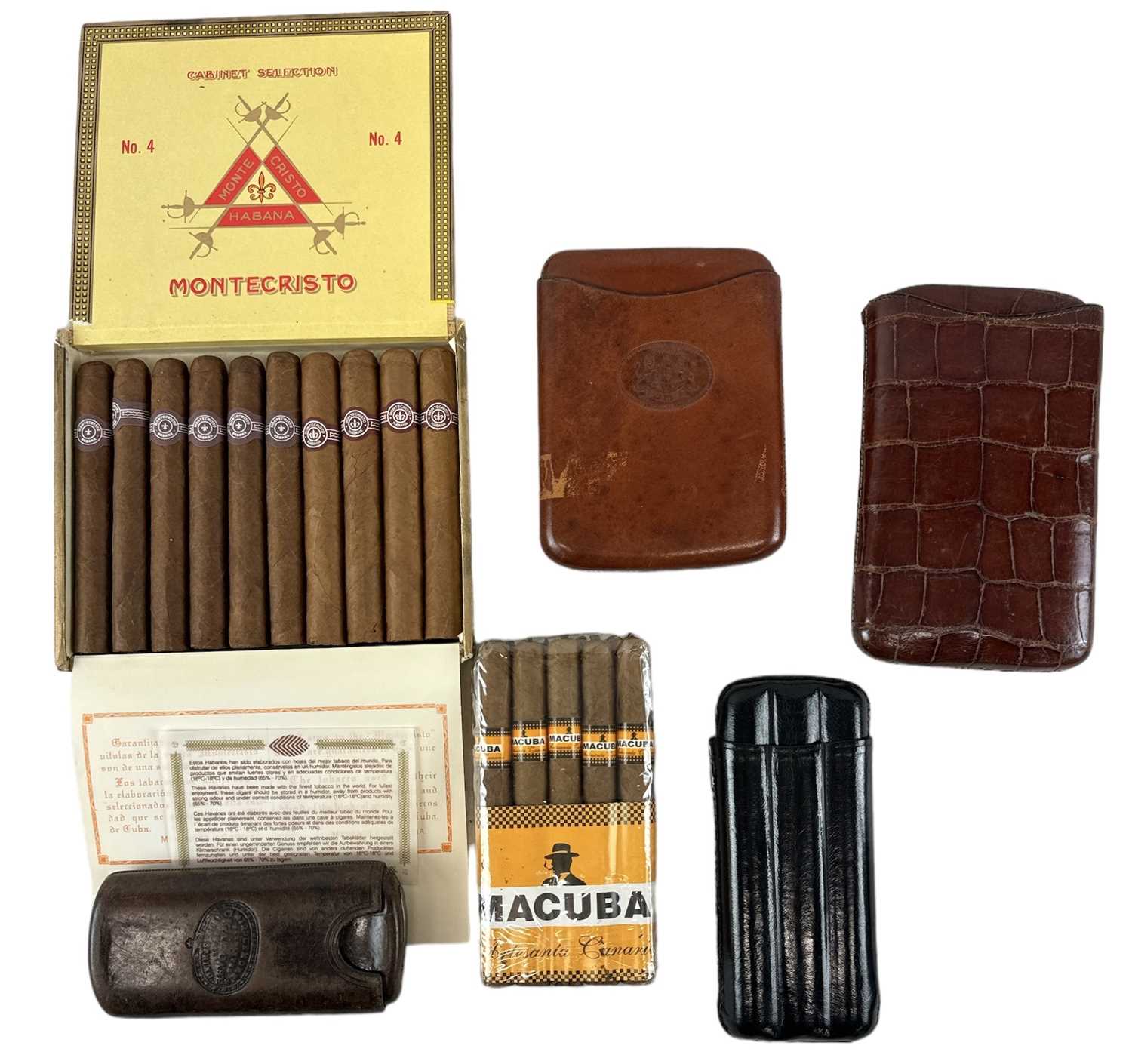 CIGARS; a box of ten Montecristo Habana No. 4 cigars, a pack of nine Macuba cigars and a group of