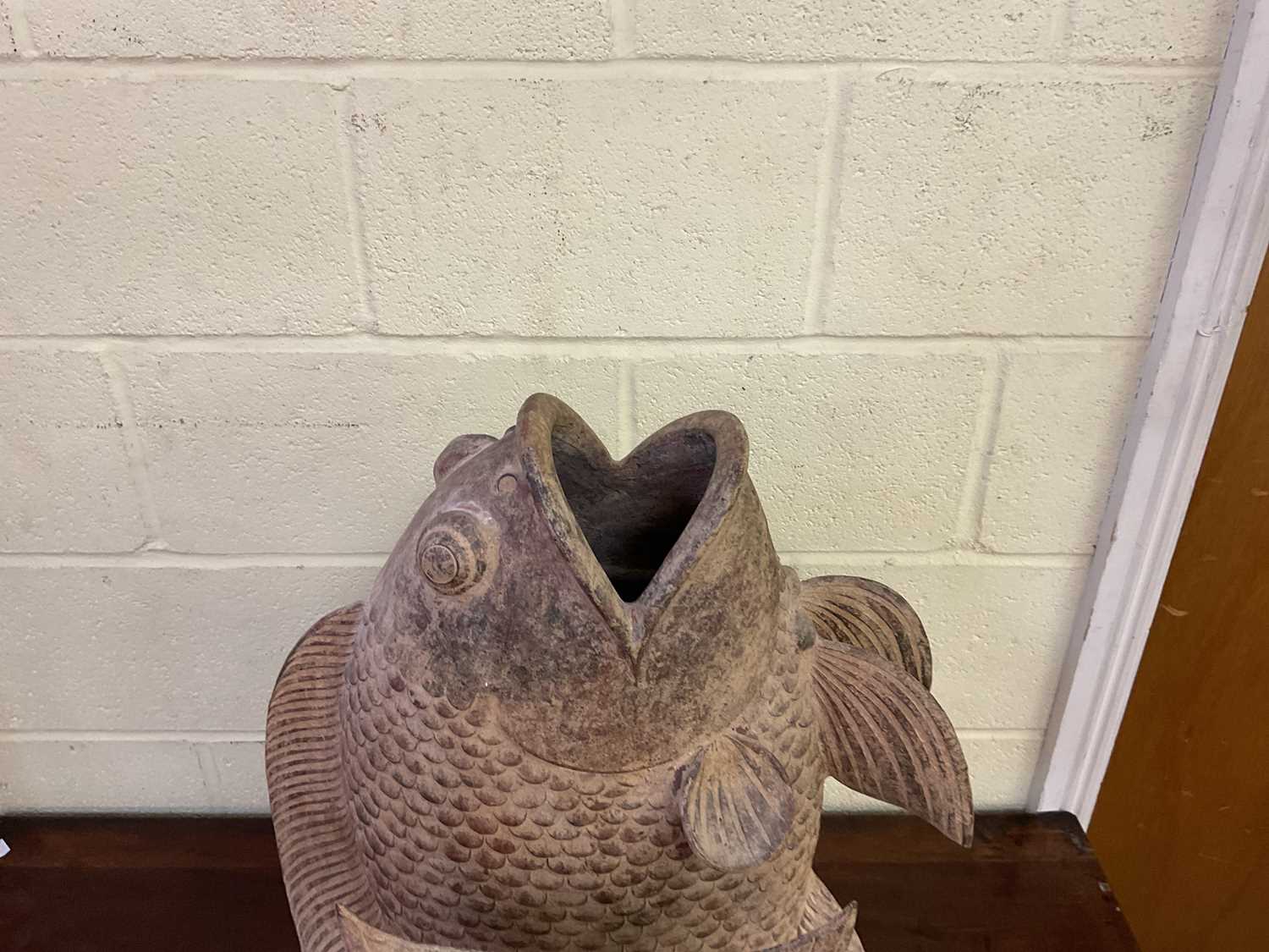 A large stoneware model of a carp, height 65cm. - Image 3 of 3