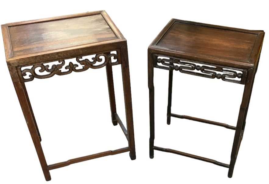 A Chinese rosewood side table, 33 x 46cm, and another similar Chinese rosewood side table, 32 x 43cm