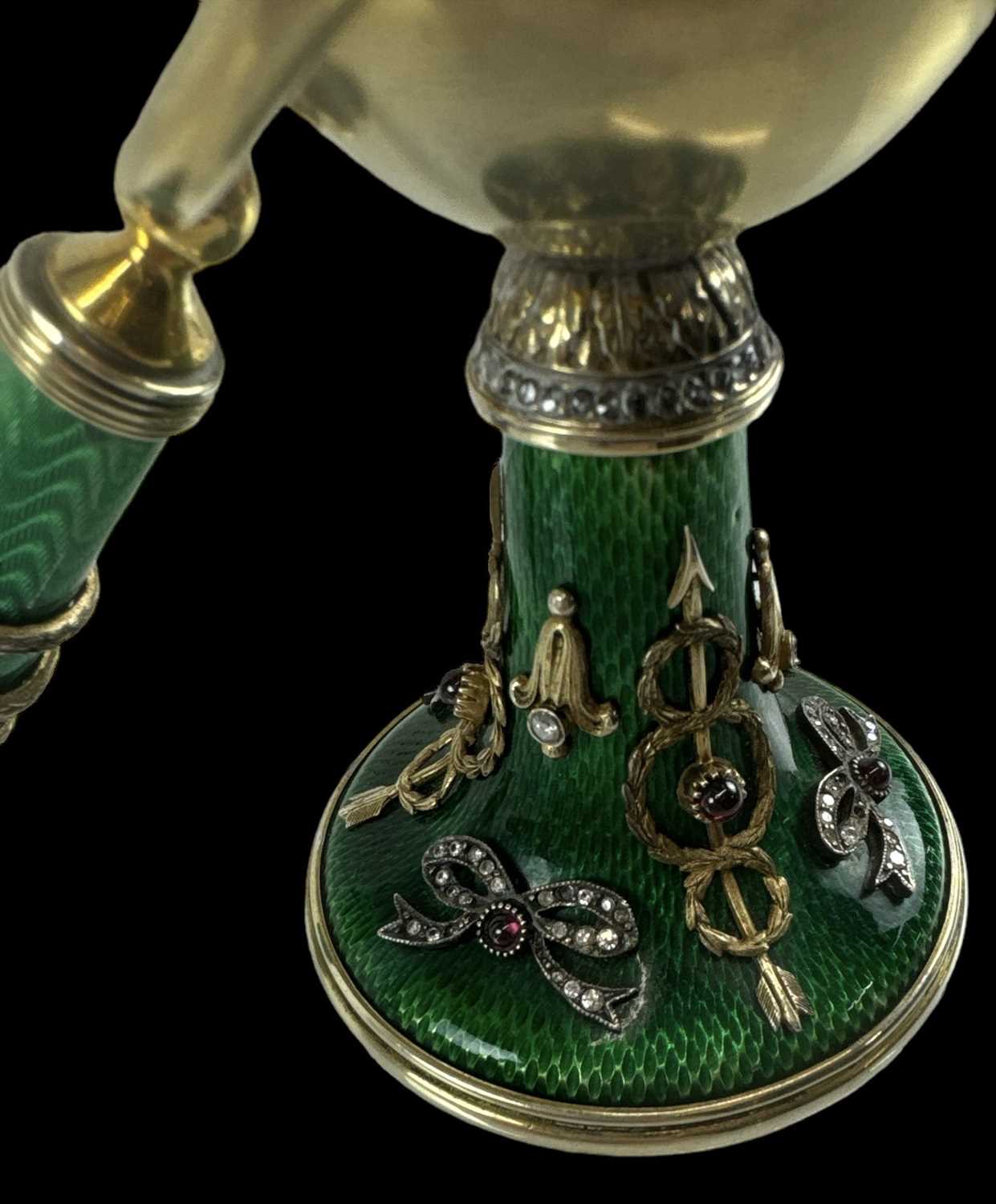 A Russian silver gilt green enamel and jewelled table lighter made to commemorate the Romanov - Image 3 of 6