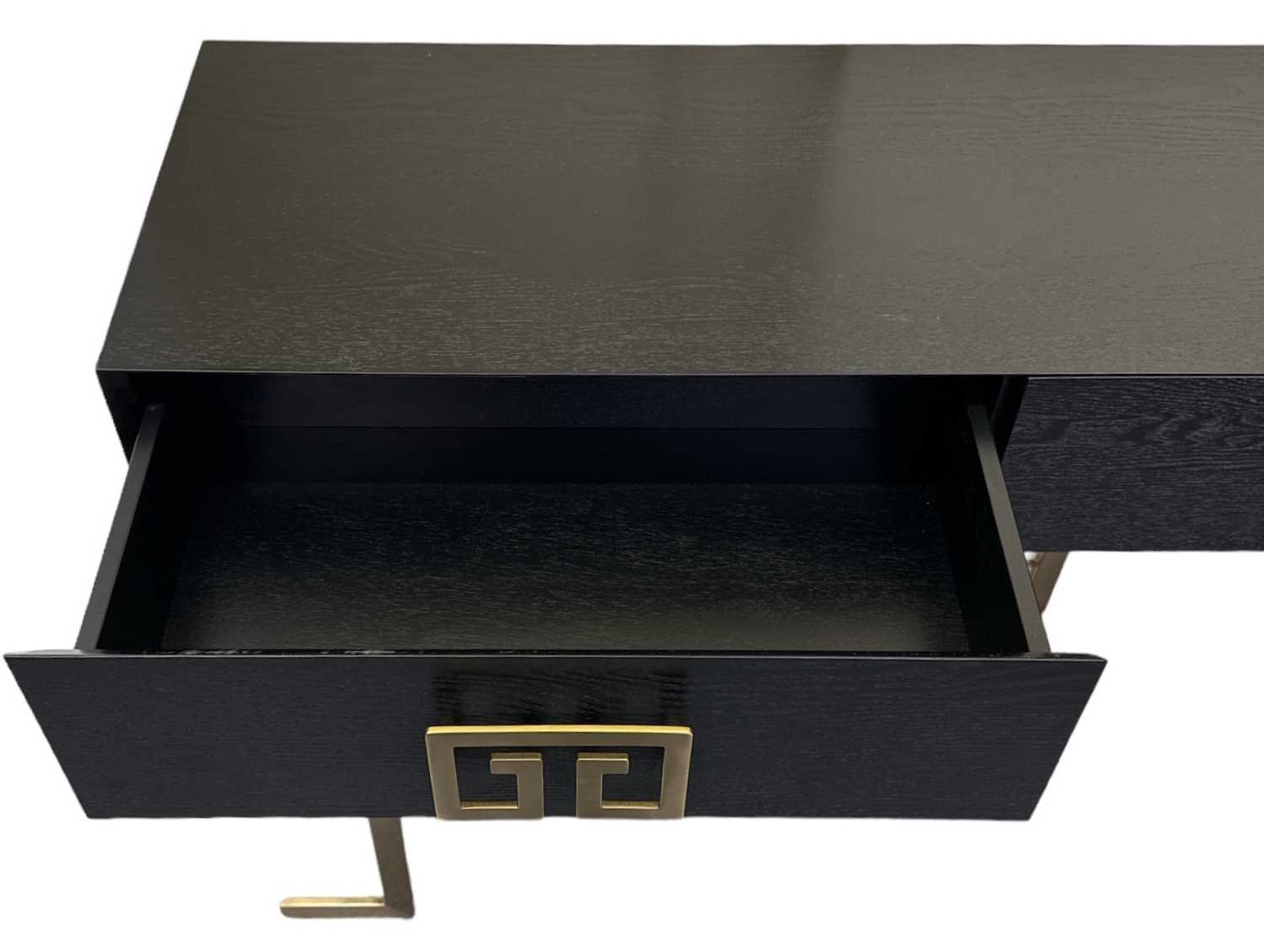 A stylish modern two drawer side/console table, on gilt metal base with stylised gilt metal handles, - Image 2 of 2