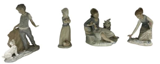 LLADRÓ; two porcelain figures of young girls, a Nao figure of a girl and a further Nao figure of a