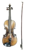 A full size German violin with one-piece back, length of back 37.5cm, overall length 60cm, cased