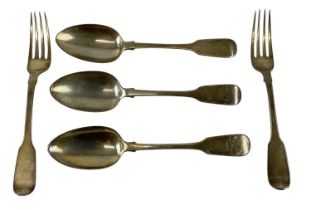 JAMES LE BAS; a set of three Victorian hallmarked silver spoons, Dublin 1870, and two Victorian
