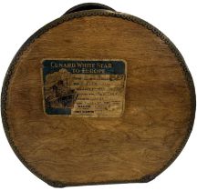 A brass bound hat box, bearing Cunard white star label, containing a quantity of lady's and