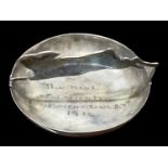 SAMPSON MORDAN & CO LTD; a George V hallmarked silver pin dish with decoration of a hare to the top,