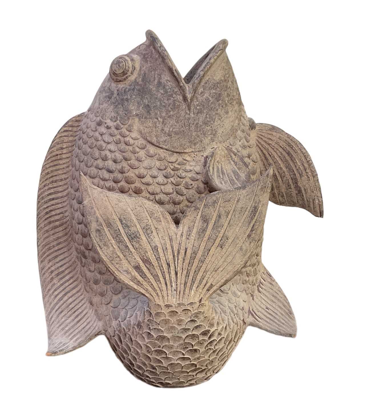 A large stoneware model of a carp, height 65cm.