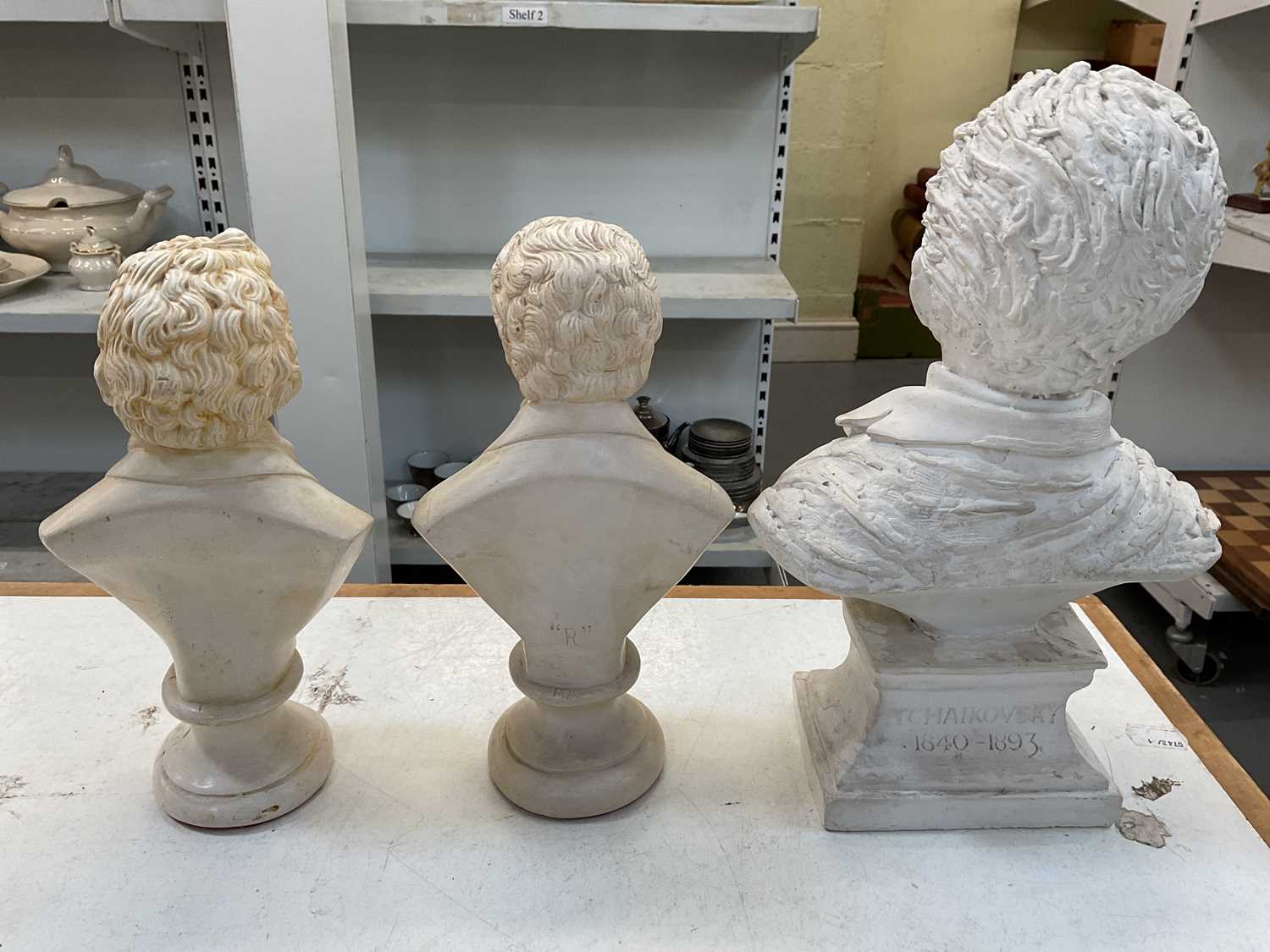 Three resin busts of classical composers comprising Beethoven, Chopin and Tchaikovsky, height of - Image 2 of 2