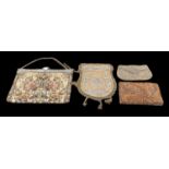 Four assorted tapestry, beaded and sequinned bags, largest 29 x 20cm (4).