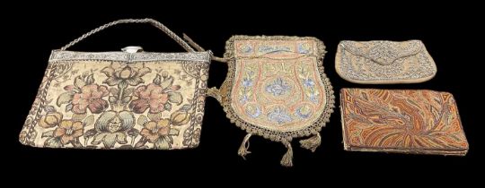 Four assorted tapestry, beaded and sequinned bags, largest 29 x 20cm (4).