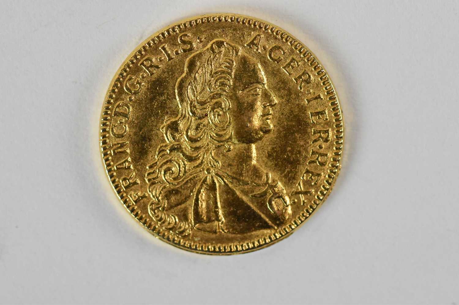 A 1752 French one ducat gold coin, diameter 2cm, approx 2.3g. - Image 2 of 2