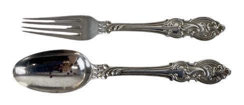 AARON HADFIELD & SON; a Victorian hallmarked silver matching fork and spoon, Sheffield 1845,