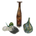 MDINA; a group of glass items including a large orange coloured vase, height 35cm, multicoloured