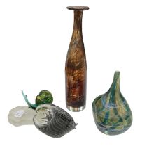 MDINA; a group of glass items including a large orange coloured vase, height 35cm, multicoloured