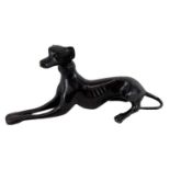 A white bronzed metal of a greyhound, height 9cm, length 21cm.