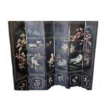 A 20th century Chinese five-fold six leaf hardstone set room dividing screen, decorated with