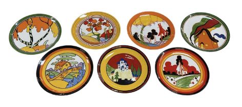 WEDGWOOD; a collection of seven Clarice Cliff Bradford Exchange 'Bizarre' decorated plates