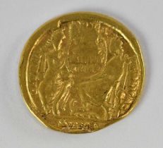 A Constantius II Roman gold coin, diameter 2cm, approx 4.3g.