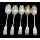CHAWNER & CO; a set of five Victorian hallmarked silver tablespoons, hallmarked for 1851, combined