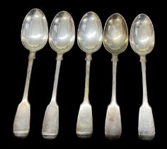 CHAWNER & CO; a set of five Victorian hallmarked silver tablespoons, hallmarked for 1851, combined