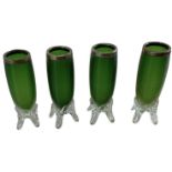 A set of four Edward VII hallmarked silver mounted green ribbed glass vases, Birmingham 1907, height