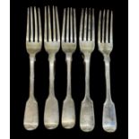 WILLIAM ROBERT SMILY; a set of three Victorian hallmarked silver forks, hallmarked for 1844, a