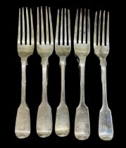 WILLIAM ROBERT SMILY; a set of three Victorian hallmarked silver forks, hallmarked for 1844, a