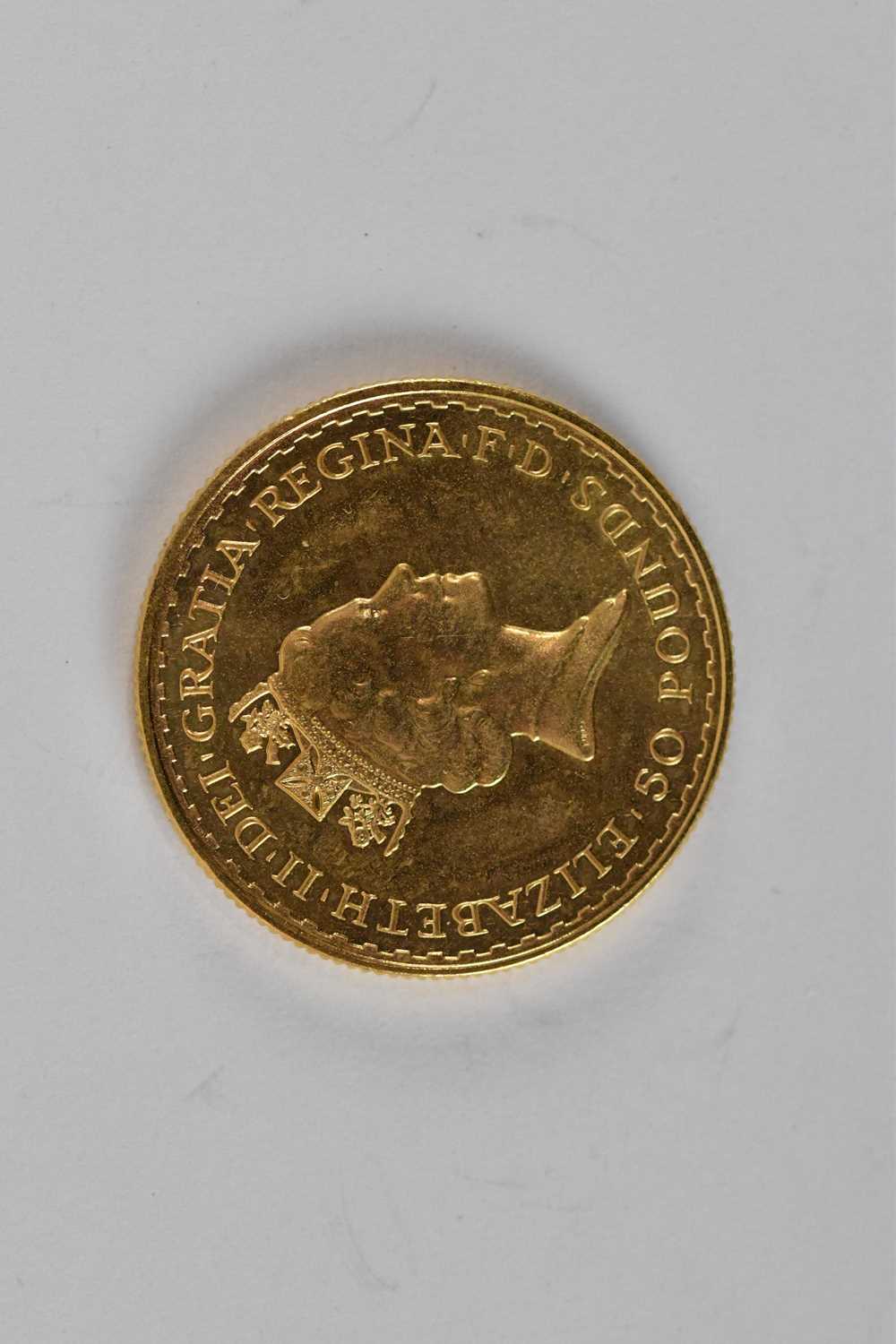 An Elizabeth II 1987 1/2 oz fine gold Britannia fifty pound coin, diameter 2.5cm, approx 16.8g. - Image 2 of 2