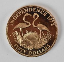 An Elizabeth II Commonwealth of The Bahamas 1973 Independence fifty dollar coin, diameter 2.8cm,