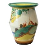 CLARICE CLIFF; a 'Bizarre' painted vase decorated in the 'Secrets' pattern, height 20cm, diameter