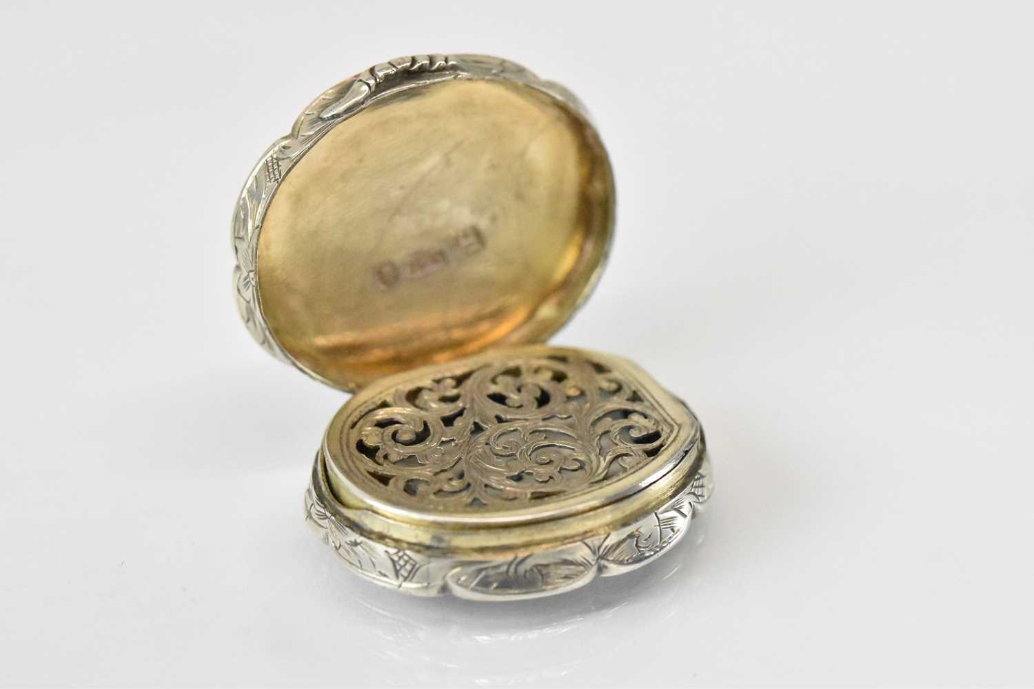 ASTON & SON; a Victorian hallmarked silver oval vinaigrette with engraved decoration and pierced - Image 2 of 4