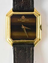 BAUME & MERCIER; an 18ct yellow gold wristwatch with leather strap, diameter of dial excluding