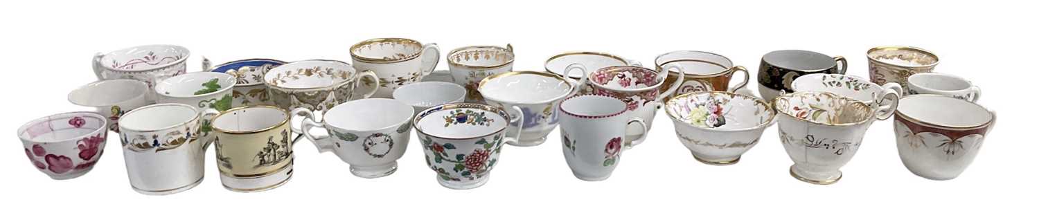A group of twenty-seven 19th century and later teacups including a Spode '3502' pattern example