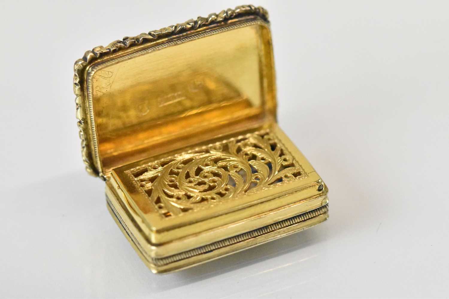 LEDSAM, VALE & WHEELER; a George IV hallmarked silver gilt vinaigrette with pierced interior, - Image 2 of 4