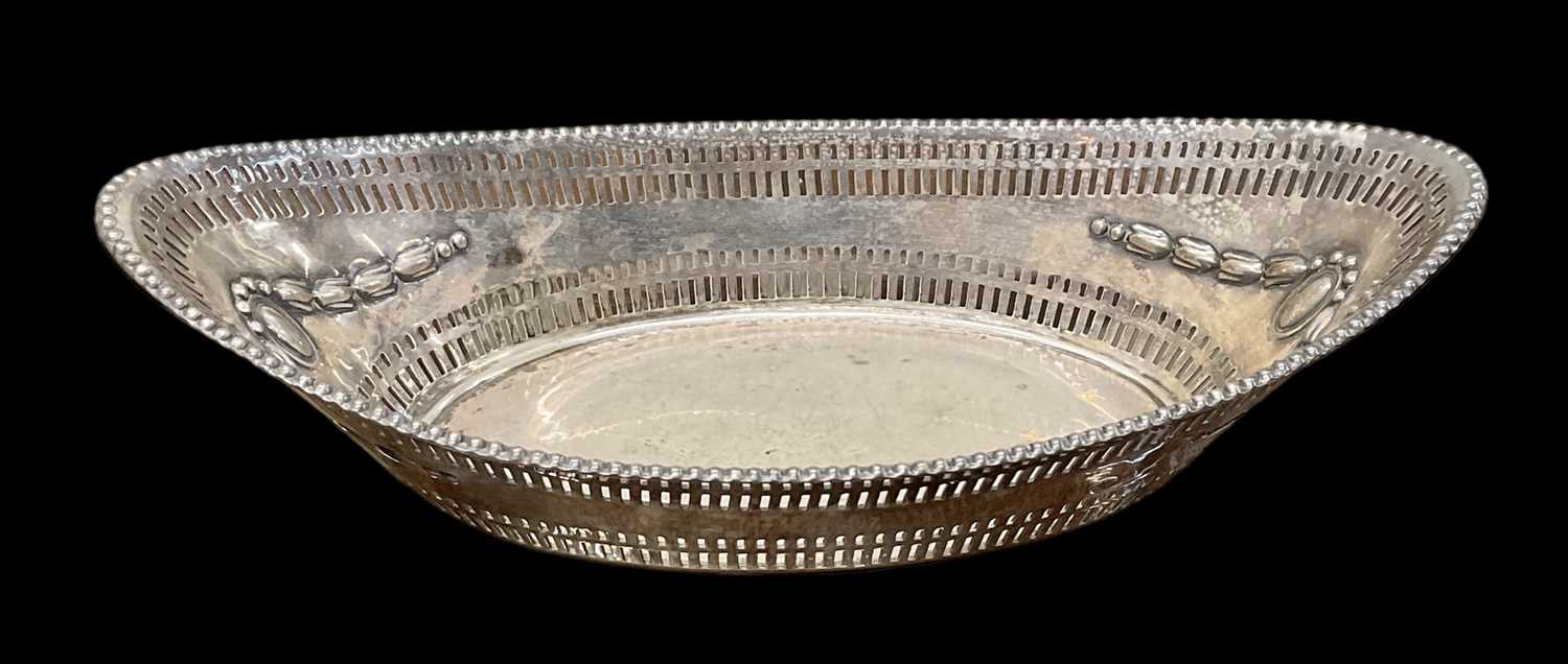 JAMES DIXON & SONS LTD; a late Victorian hallmarked silver oval pierced dish with swag decoration,