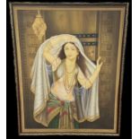 UNATTRIBUTED; large modern Indian painting of a princess, 133 x 106cm, framed.