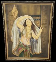 UNATTRIBUTED; large modern Indian painting of a princess, 133 x 106cm, framed.