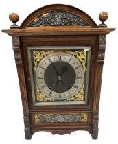 A late 19th century mahogany cased German Ting Tang clock, the brass face and silvered dial set with