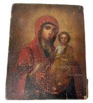 A 19th century Russian oil on board icon, 18 x 14cm.