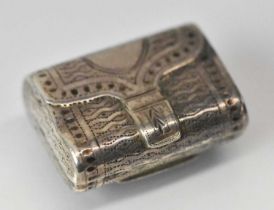 JOHN SHAW; a small George III hallmarked silver satchel form vinaigrette with pierced gilt interior,