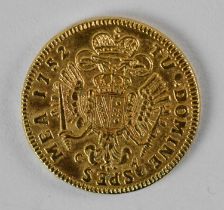 A 1752 French one ducat gold coin, diameter 2cm, approx 2.3g.