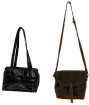 IN THE STYLE OF MULBERRY; a lady's brown leather alligator skin effect handbag and a further