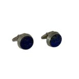 A pair of sterling silver lapis lazuli set cufflinks.