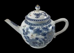 A Chinese export ware blue and white gilt decorated teapot, height 13.5cm.