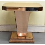 A 1930s Art Deco peach glass mirrored side table, top 60 x 60cm, height 58cm. Condition Report: