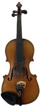 A full size German violin with two-piece back, length 36cm, unlabelled. Condition Report: No major