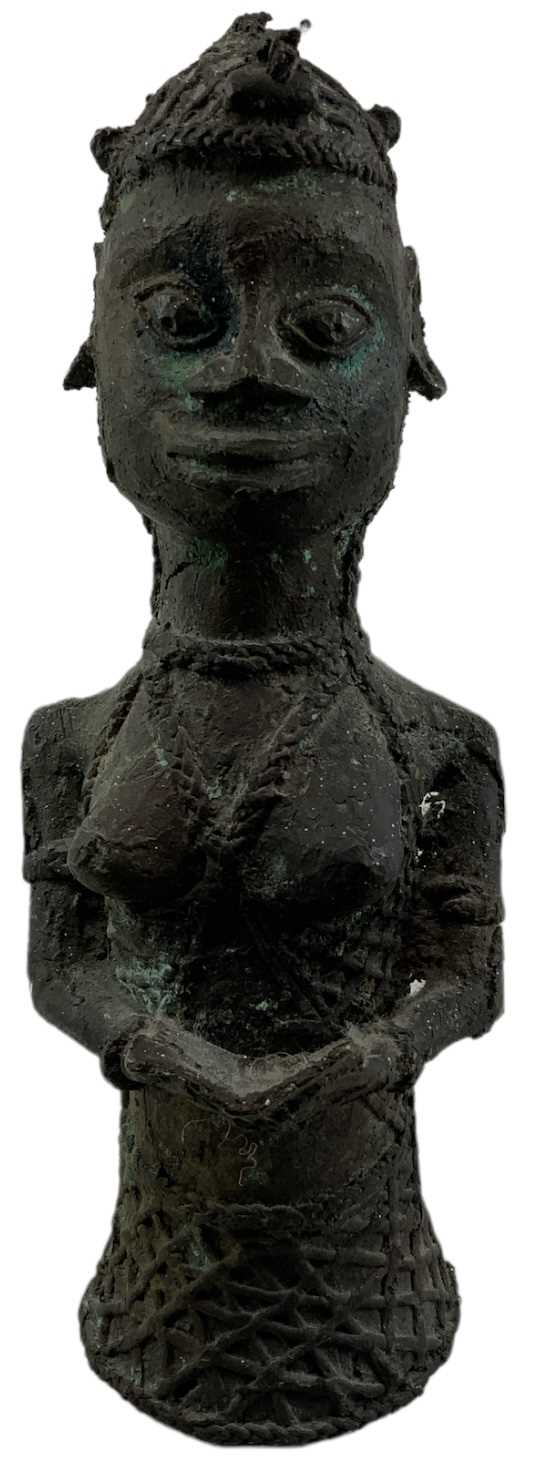 A modern Benin type bronze of a lady reading a book, height 28cm.
