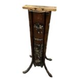 A Japanese bamboo and mother of pearl inlaid display stand (lacking top), height 82cm.