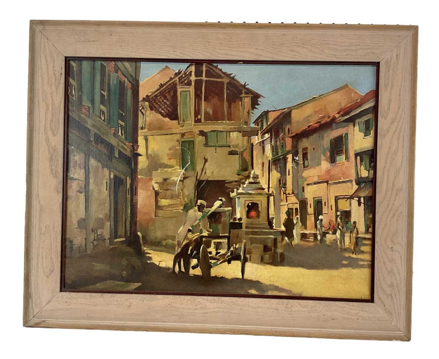 † ALEX TAYLOR; 20th century oil on board, 'Indian Village', 48 x 62cm, gilt framed. Provenance: